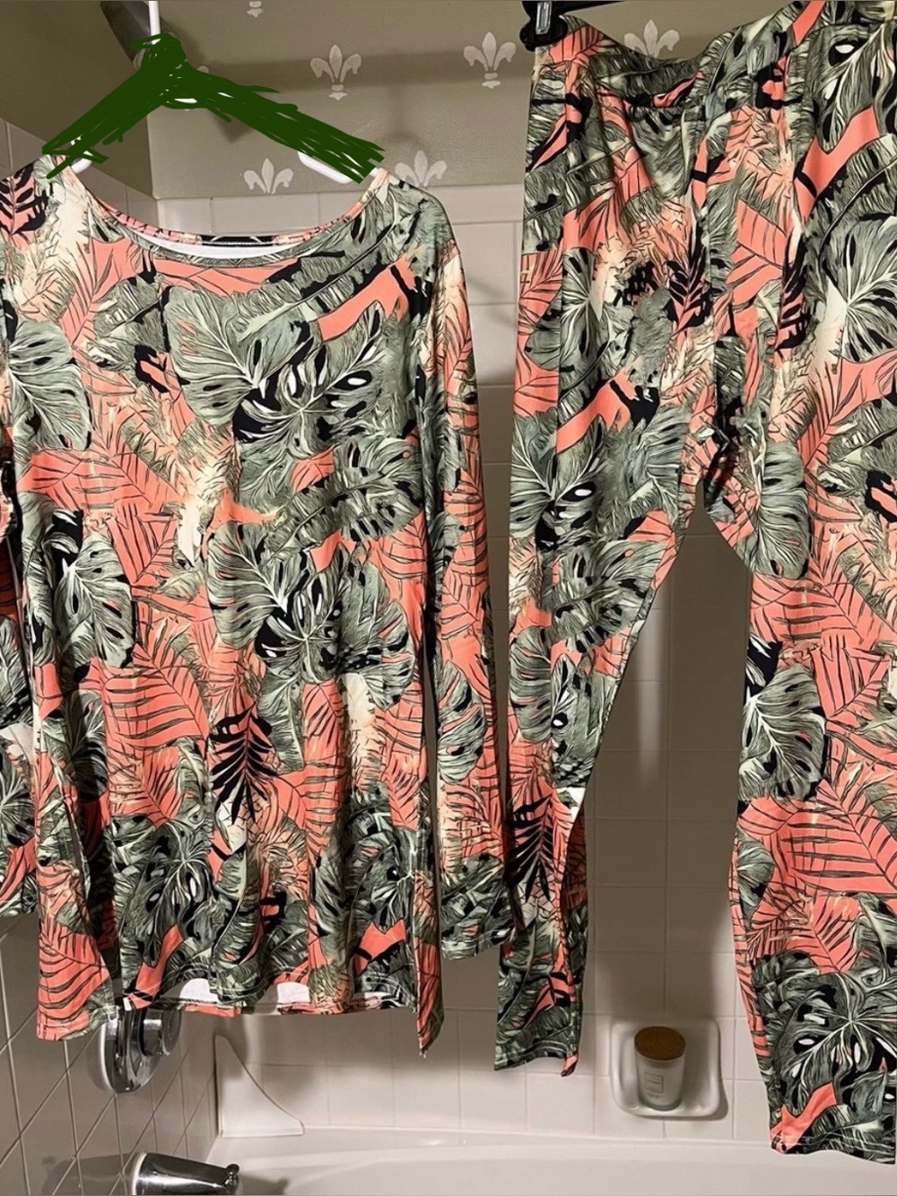 Coral Tropical Leaf Pants and Top Bundle